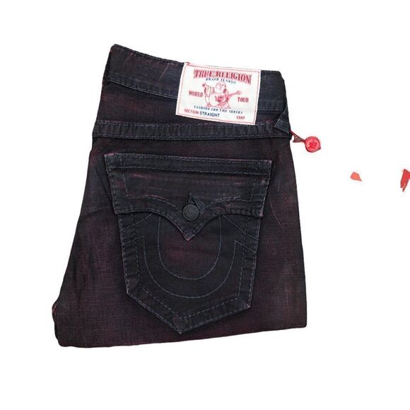 BRAND New True Religion Jeans Size 32 STRAIGHT BIG T Black/Red - Picture 6 of 16